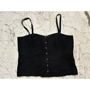 Everlane Black 100% Linen Button Front Picnic Cropped Sleeveless Top Shirt 8 M